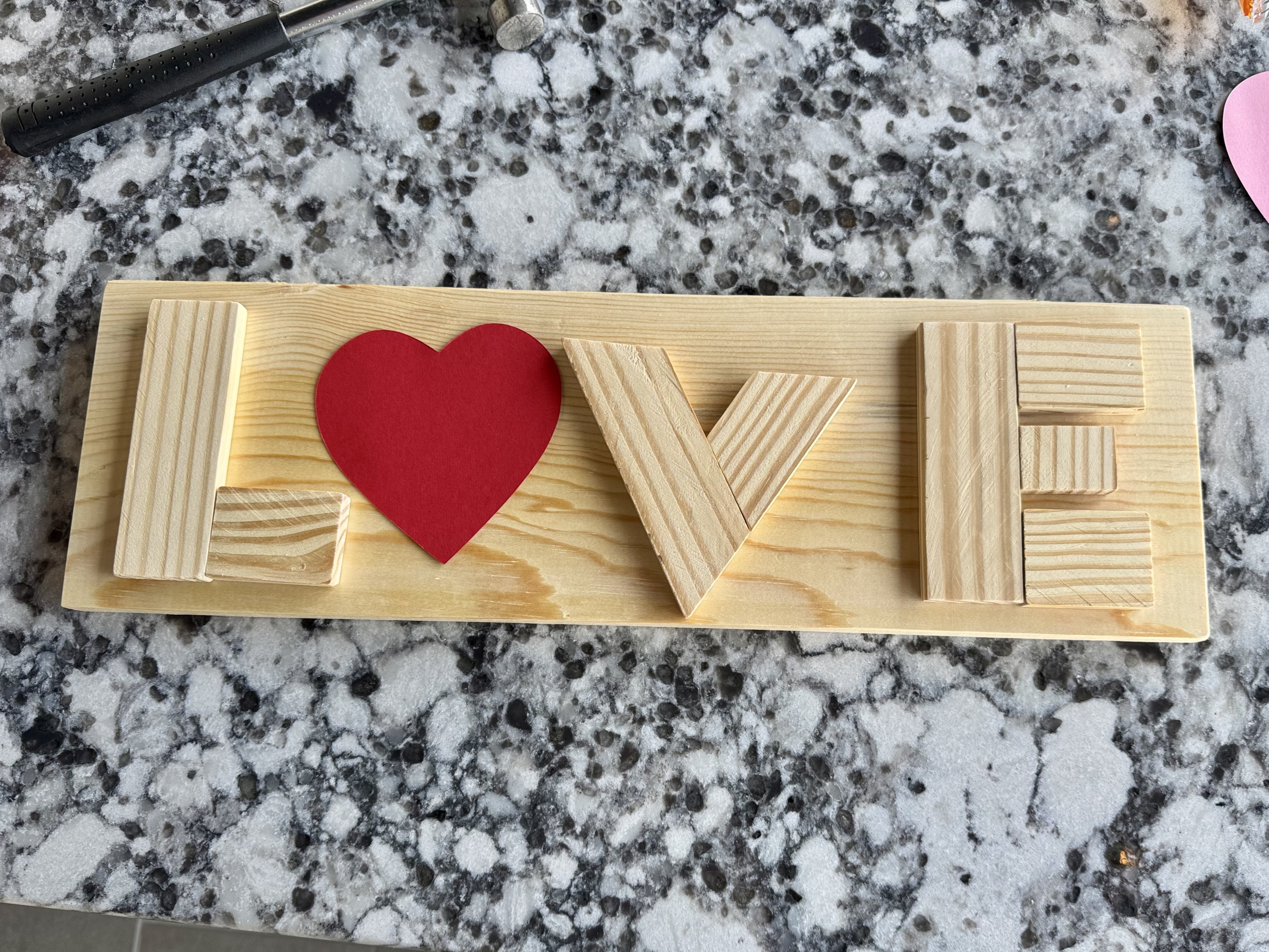 wooden love sign finish